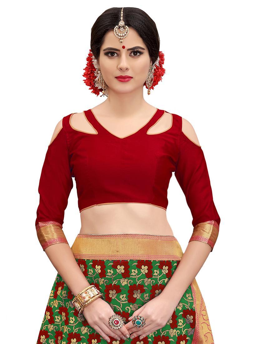 half & half floral banarasi saree with blouse - 15734892 - Zoom Image - 3