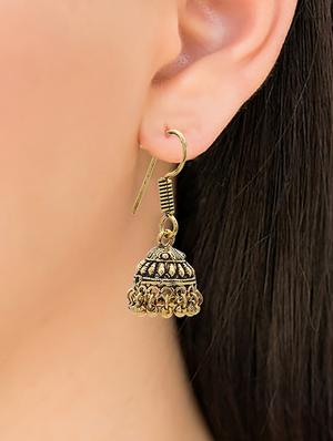 gold metal jhumka earring - 15735164 - Standard Image - 3