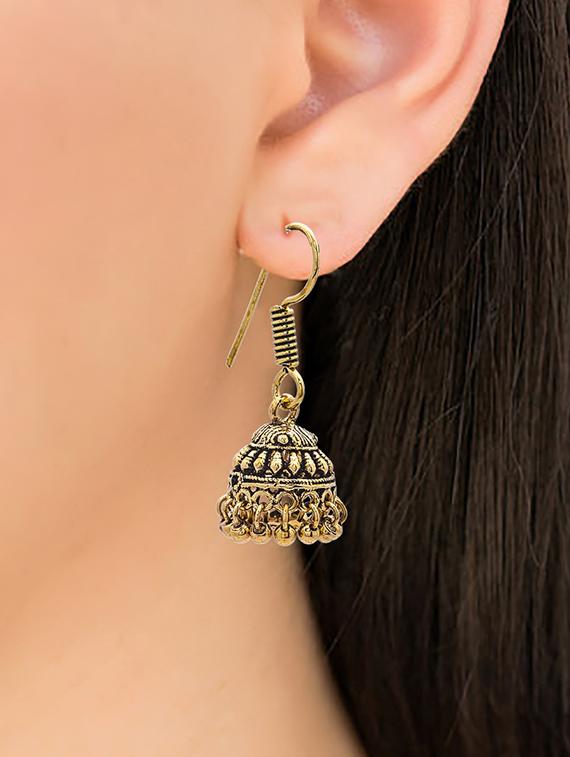 gold metal jhumka earring - 15735164 - Zoom Image - 3