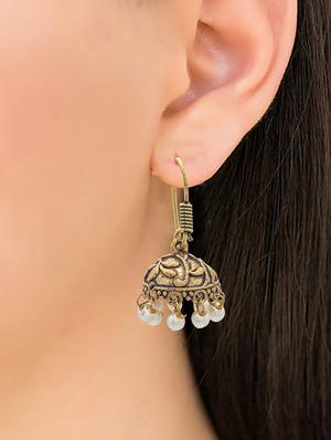 gold metal jhumka earring - 15735165 - Standard Image - 3