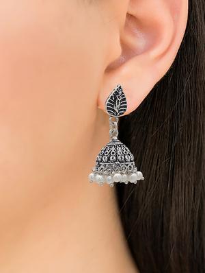 silver metal jhumka earring - 15735168 - Standard Image - 3
