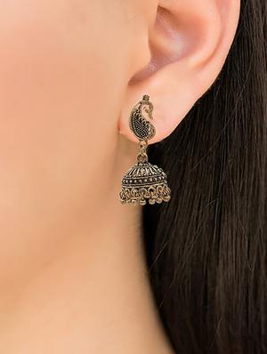 gold metal jhumka earring - 15735170 - Standard Image - 3