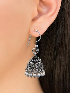 silver metal jhumka earring - 15735171 - Standard Image - 3