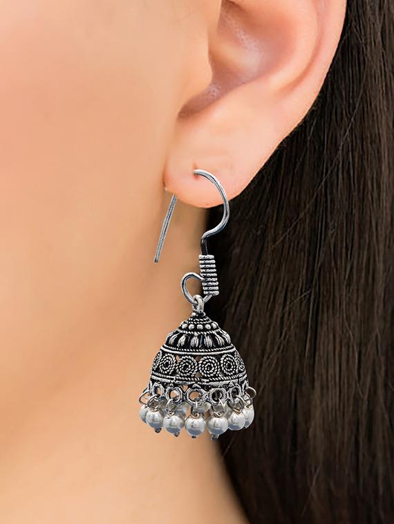 silver metal jhumka earring - 15735171 - Zoom Image - 3