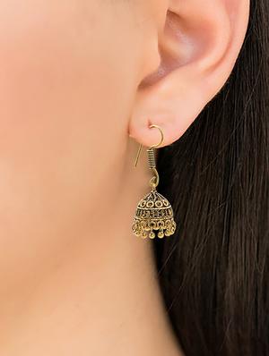 gold metal jhumka earring - 15735172 - Standard Image - 3