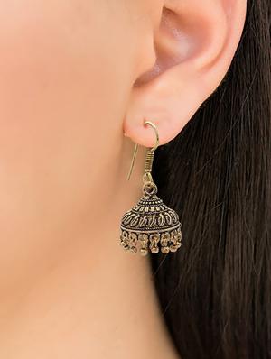 gold metal jhumka earring - 15735173 - Standard Image - 3