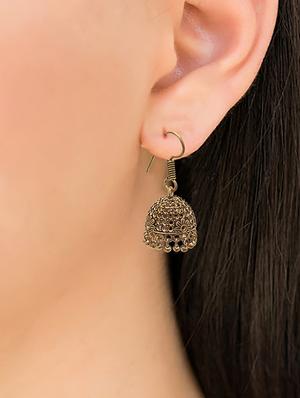 gold metal jhumka earring - 15735174 - Standard Image - 3