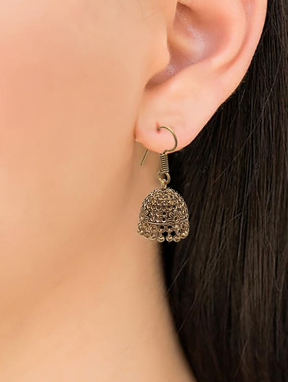 gold metal jhumka earring - 15735174 - Zoom Image - 3