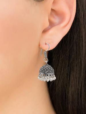 silver metal jhumka earring - 15735175 - Standard Image - 3