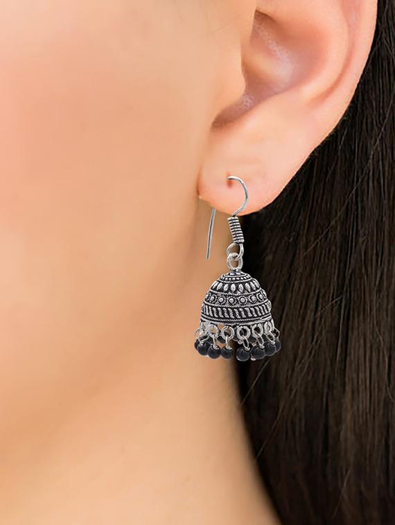 silver metal jhumka earring - 15735177 - Zoom Image - 3