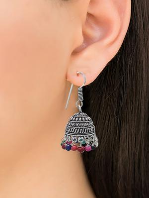 silver metal jhumka earring - 15735180 - Standard Image - 3