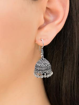 silver metal jhumka earring - 15735184 - Standard Image - 3