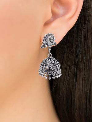 silver metal jhumka earring - 15735187 - Standard Image - 3