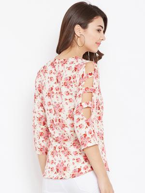 cut out sleeved floral top - 15735845 - Standard Image - 3