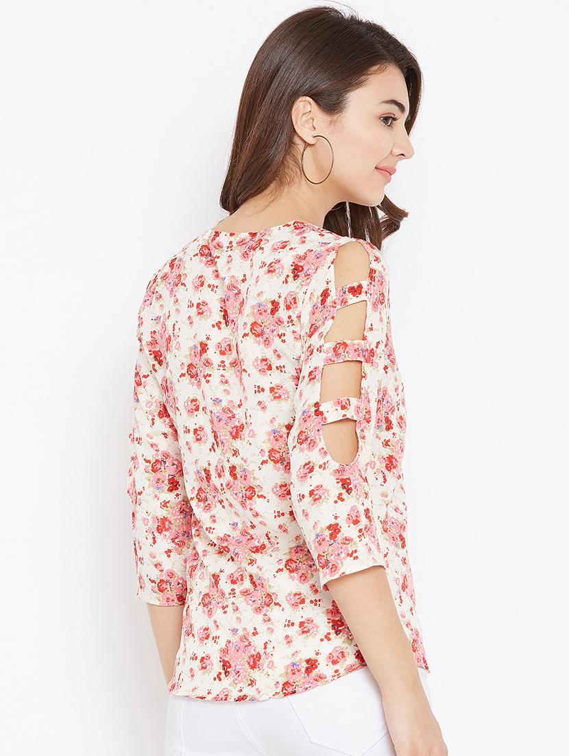cut out sleeved floral top - 15735845 - Zoom Image - 3