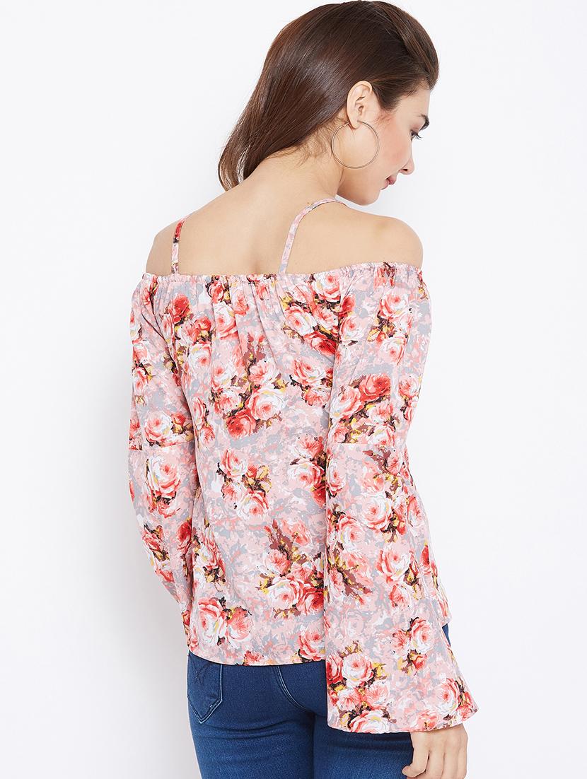 cold shoulder bell sleeved floral top - 15735847 - Zoom Image - 3