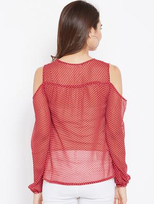 lace yoke polka dots top - 15735852 - Standard Image - 3