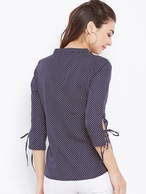 button detail tie up sleeved top - 15735853 - Standard Image - 3