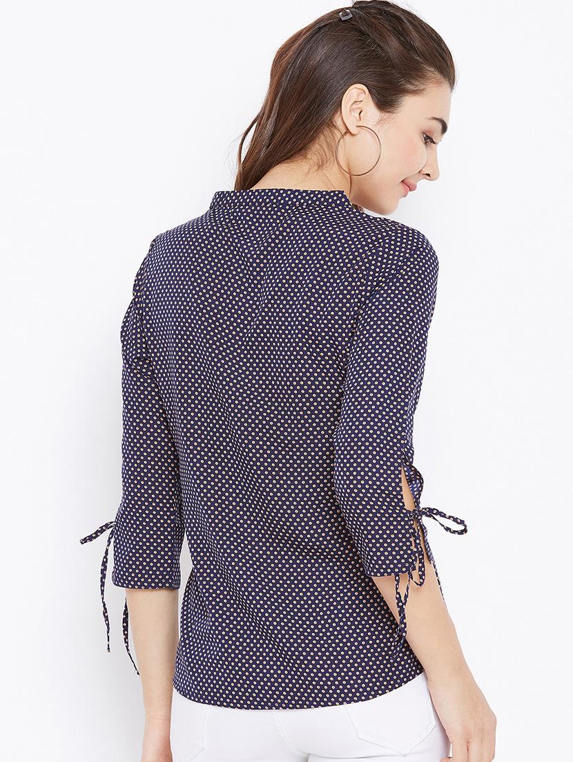 button detail tie up sleeved top - 15735853 - Zoom Image - 3