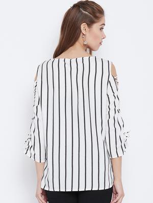criss cross lace up sleeved striped top - 15735863 - Standard Image - 3