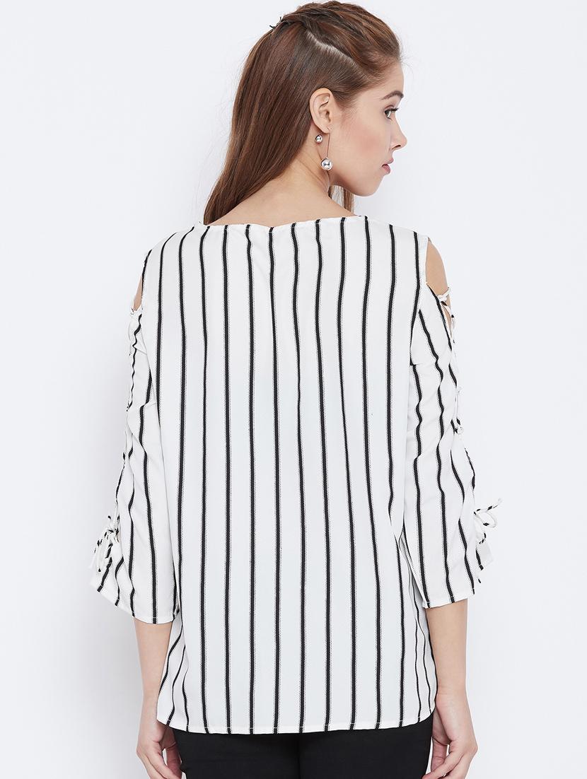 criss cross lace up sleeved striped top - 15735863 - Zoom Image - 3
