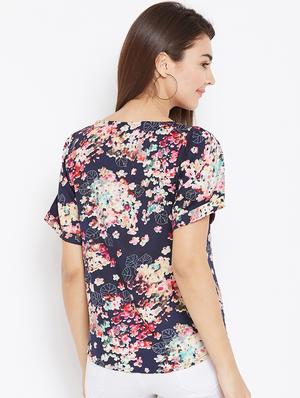 gathered floral short sleeved top - 15735875 - Standard Image - 3