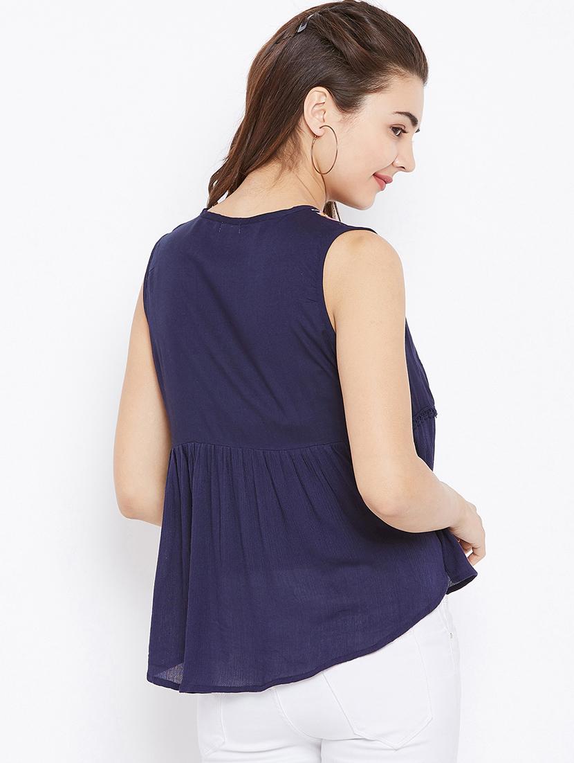 lace trim embroidered asymmetric top - 15735877 - Zoom Image - 3