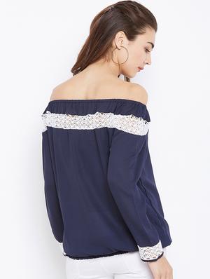 lace insert off shoulder top - 15735879 - Standard Image - 3
