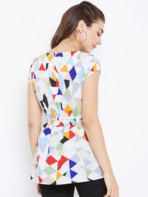elasticated waist geometric print top - 15735890 - Standard Image - 3