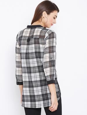 button detail checkered tunic - 15735892 - Standard Image - 3