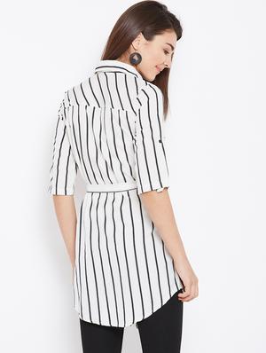 tie up waist striped tunic - 15735898 - Standard Image - 3