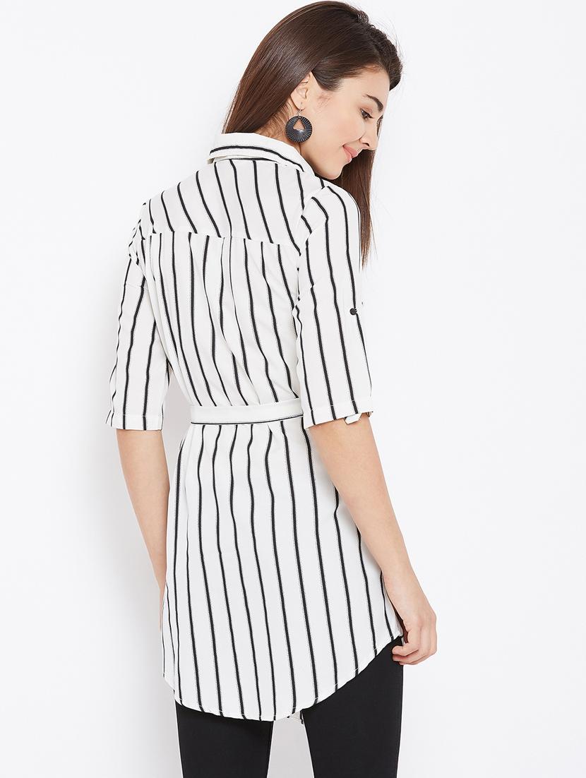 tie up waist striped tunic - 15735898 - Zoom Image - 3
