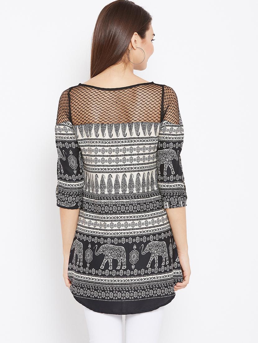 mesh paneled slit sleeved tunic - 15735916 - Zoom Image - 3