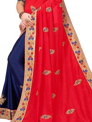 half & half embroidered saree with blouse - 15735957 - Standard Image - 3