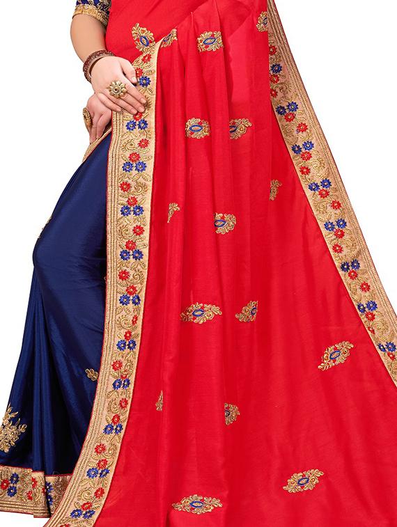 half & half embroidered saree with blouse - 15735957 - Zoom Image - 3