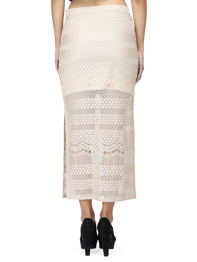 elasticated waist lace side slit skirt - 15736802 - Zoom Image - 3