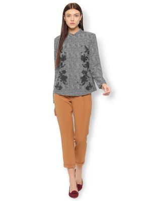 mandarin neck herringbone top - 15736819 - Standard Image - 3