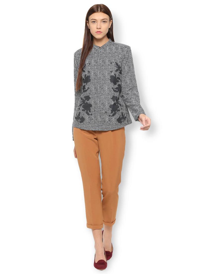 mandarin neck herringbone top - 15736819 - Zoom Image - 3