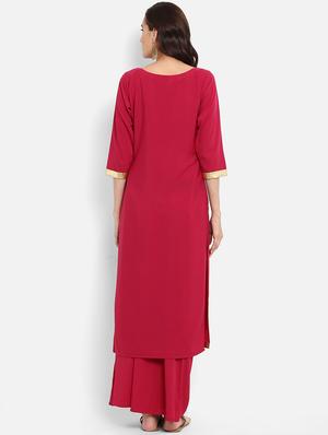 Magenta printed solid kurta - 15737005 - Standard Image - 3