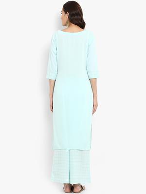 Turquoise crepe straight kurta - 15737036 - Standard Image - 3