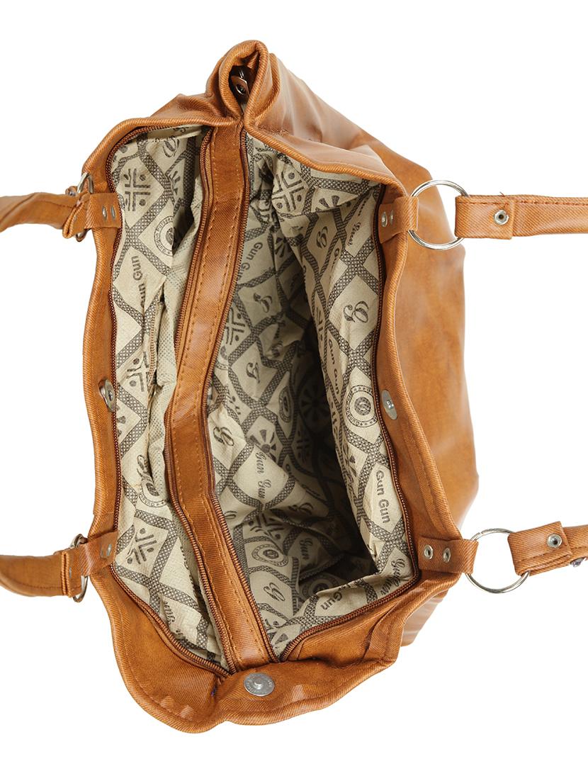 tan leatherette (pu) regular handbag - 15737076 - Zoom Image - 3
