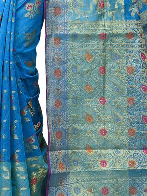 floral chanderi banarasi saree with blouse - 15737555 - Standard Image - 3
