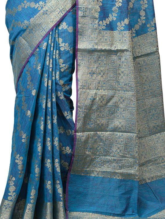 floral chanderi banarasi saree with blouse - 15737556 - Zoom Image - 3