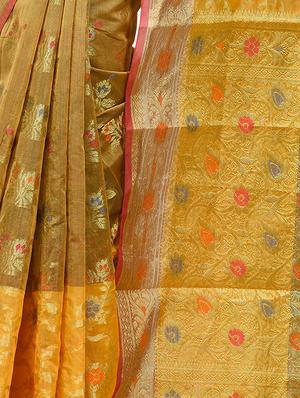 floral chanderi banarasi saree with blouse - 15737563 - Standard Image - 3
