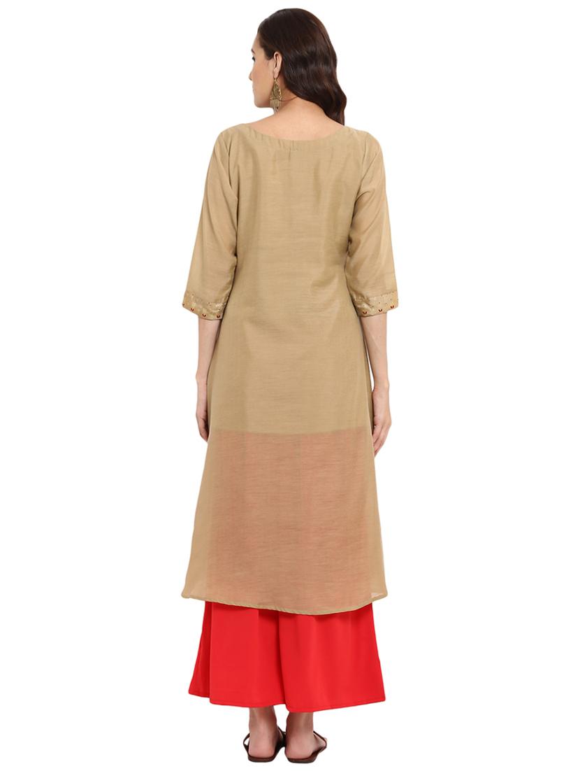 Block printed high-low kurta palazzo set - 15737587 - Zoom Image - 3