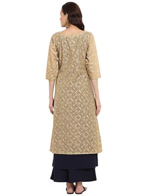 Foil printed layered kurta with palazzo set - 15737589 - Standard Image - 3