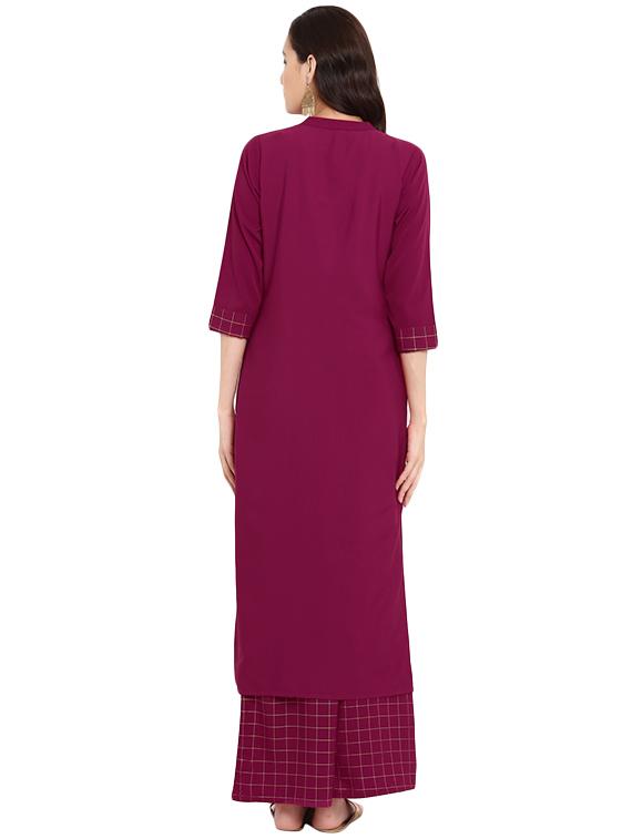 foil printed kurta with palazzo set - 15737601 - Zoom Image - 3