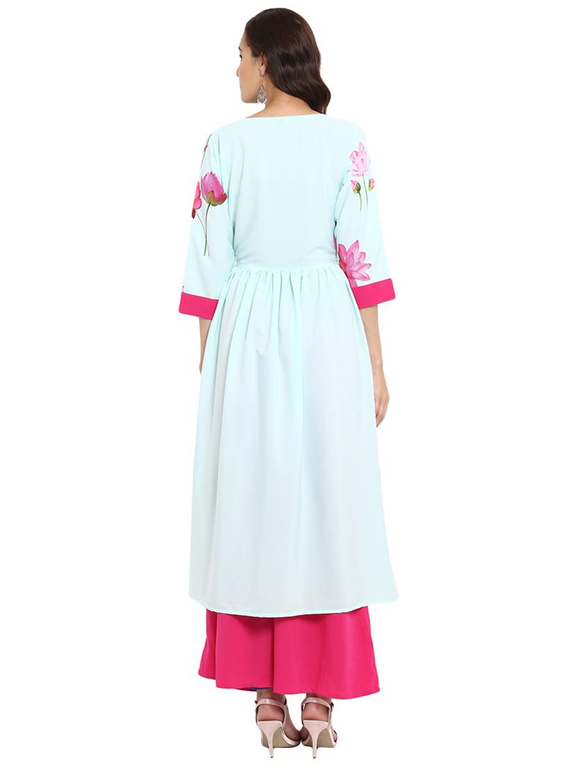 Floral printed kurta with palazzo set - 15737605 - Zoom Image - 3
