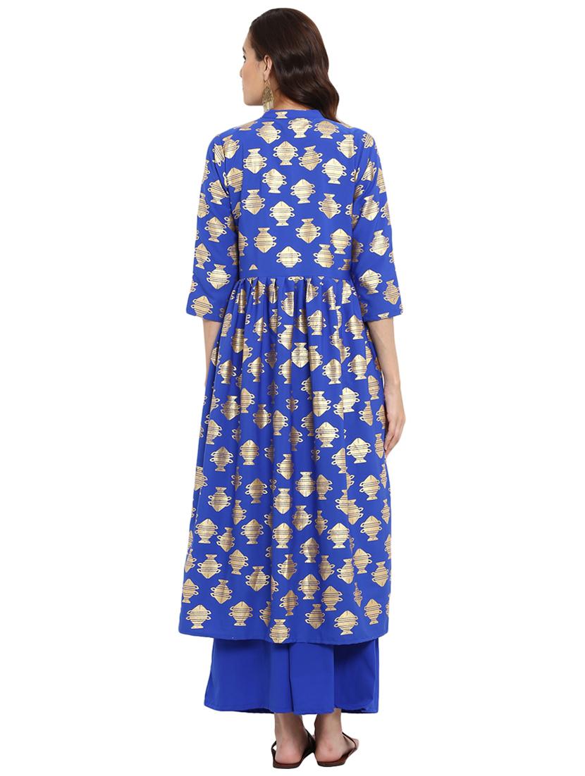 Foil printed kurta with palazzo set - 15737606 - Zoom Image - 3