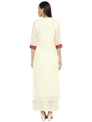Printed chanderi kurta with palazzo set - 15737607 - Standard Image - 3